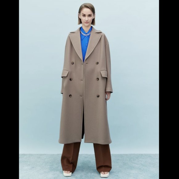 ZARA WOMEN NEW OVERSIZED DOUBLE BREASTED WOOL BLEND COAT GRAY 2578/747 X… - Picture 9 of 15